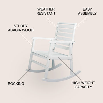 Carey Modern Slat-Back 300-Lbs Support Acacia Wood Patio Outdoor Rocking Chair - JONATHAN Y